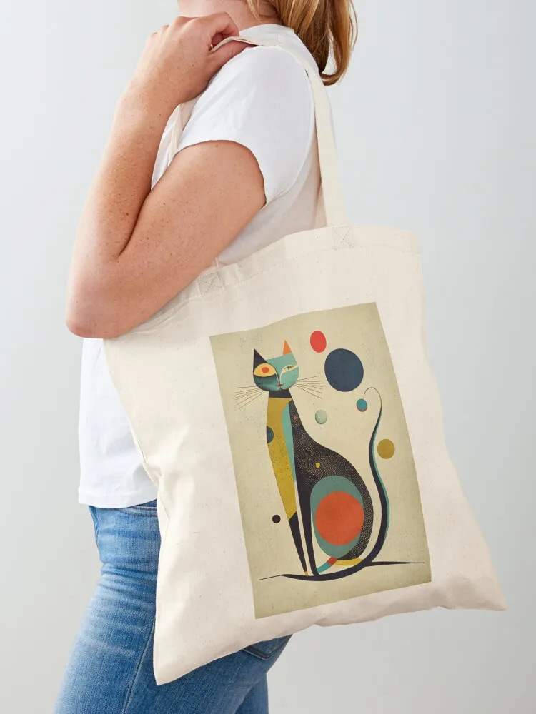 Mid Century Cat 3 Abstract Art Print Painting Wall Decor Tote Bag university shopper bag custom fabric bag Cloth