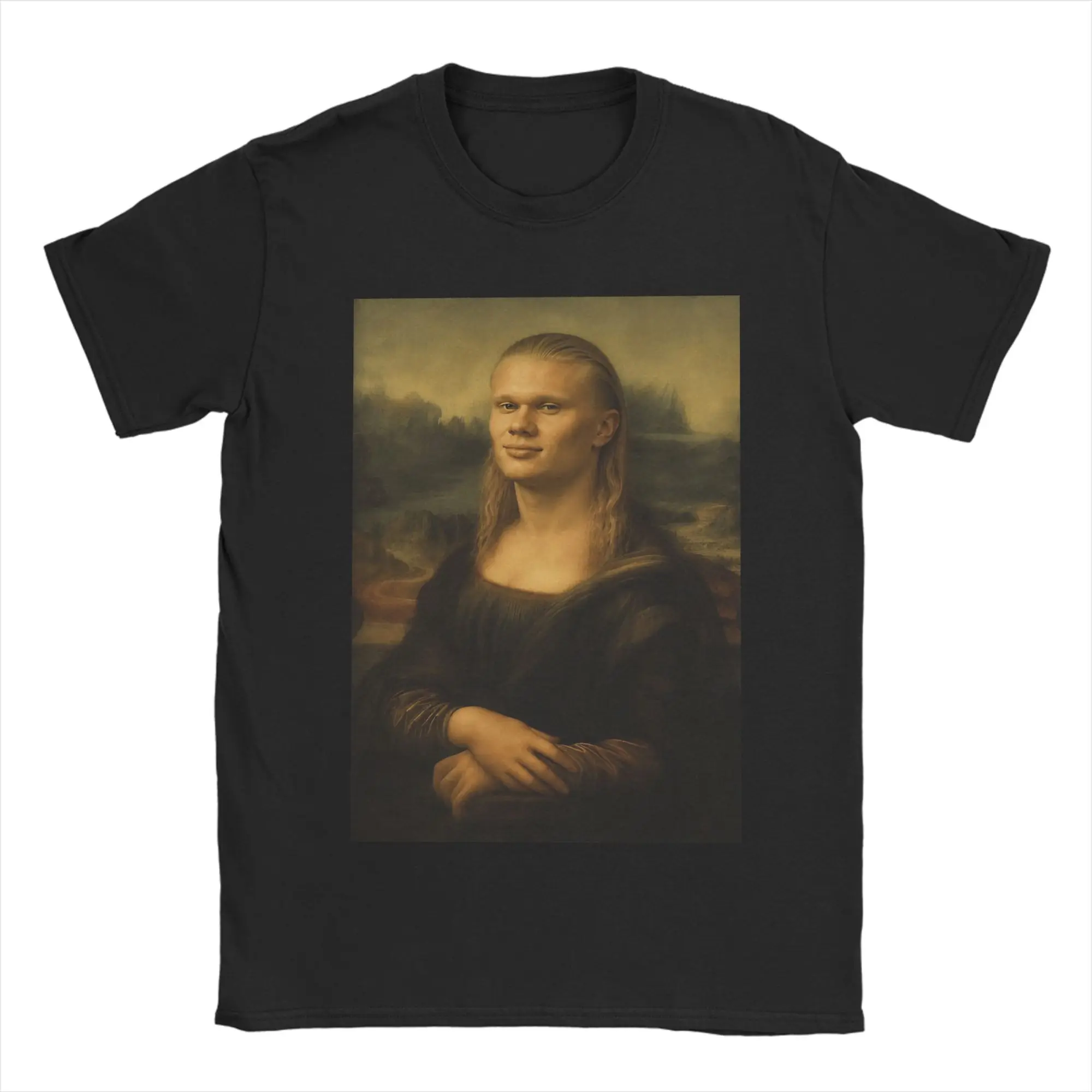 Streetwear H-Haalands Mona Lisa Meme  T-Shirt Men's O-neck Short Sleeve Tops  Cotton Summer Top Tee