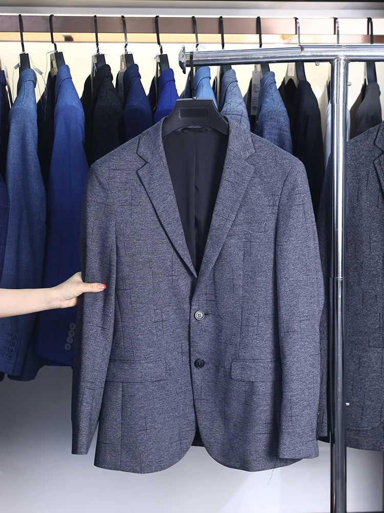 

Homesi Classic Men's Casual Suit Flat Collar High Elastici Simple Line Spring Autumn High Quali Stand Fit Long Sve