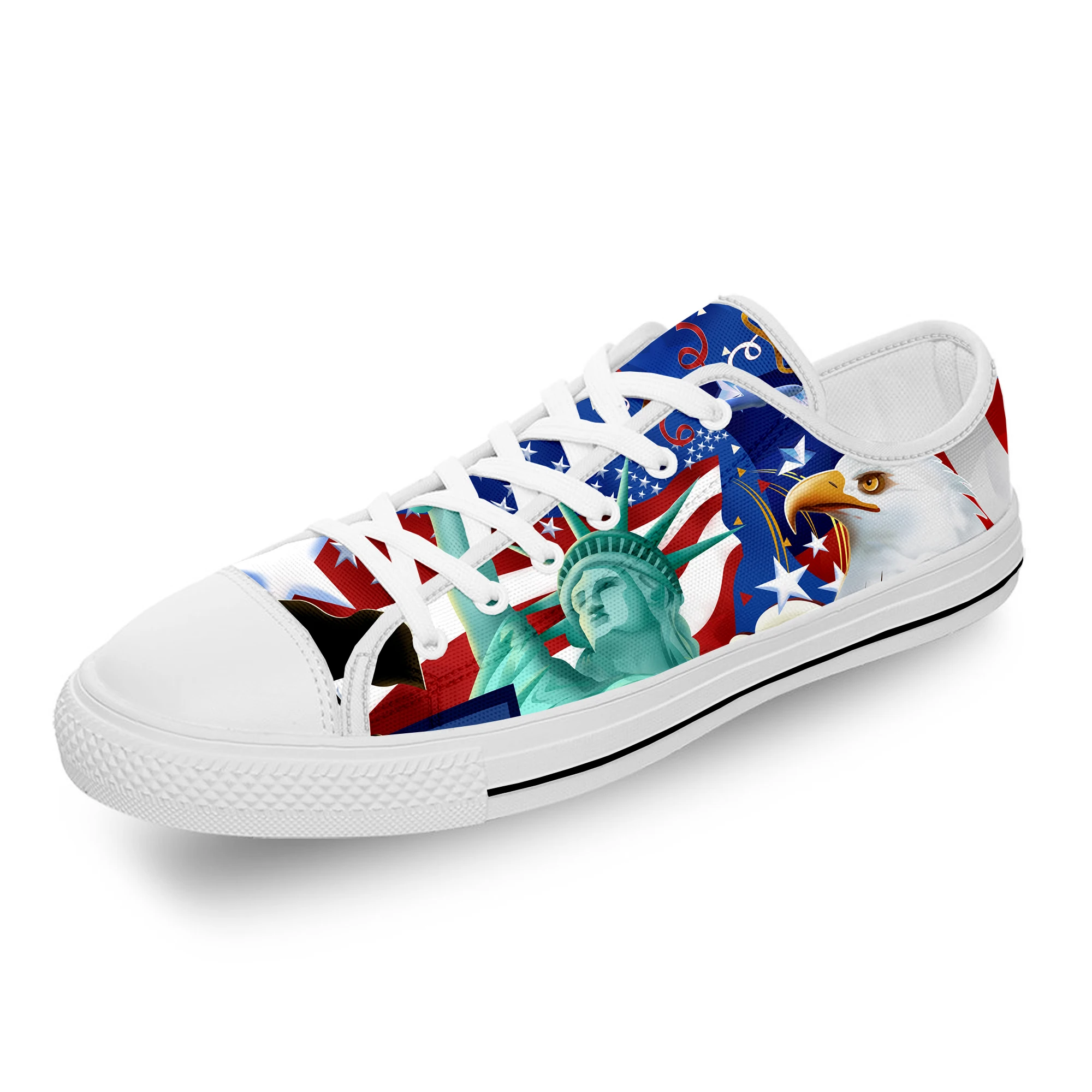 USA American Flag Eagle Hot Cool White Cloth Fashion 3D Print Low Top Canvas Shoes Men Women Lightweight Breathable Sneakers