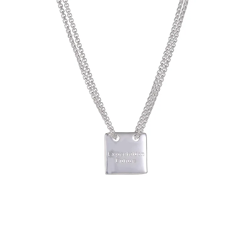 Real 925 Sterling Silver New Ladies Fashion Jewelry Two Layers Letter Square Brand Pendant Necklaces For Women Length 45CM