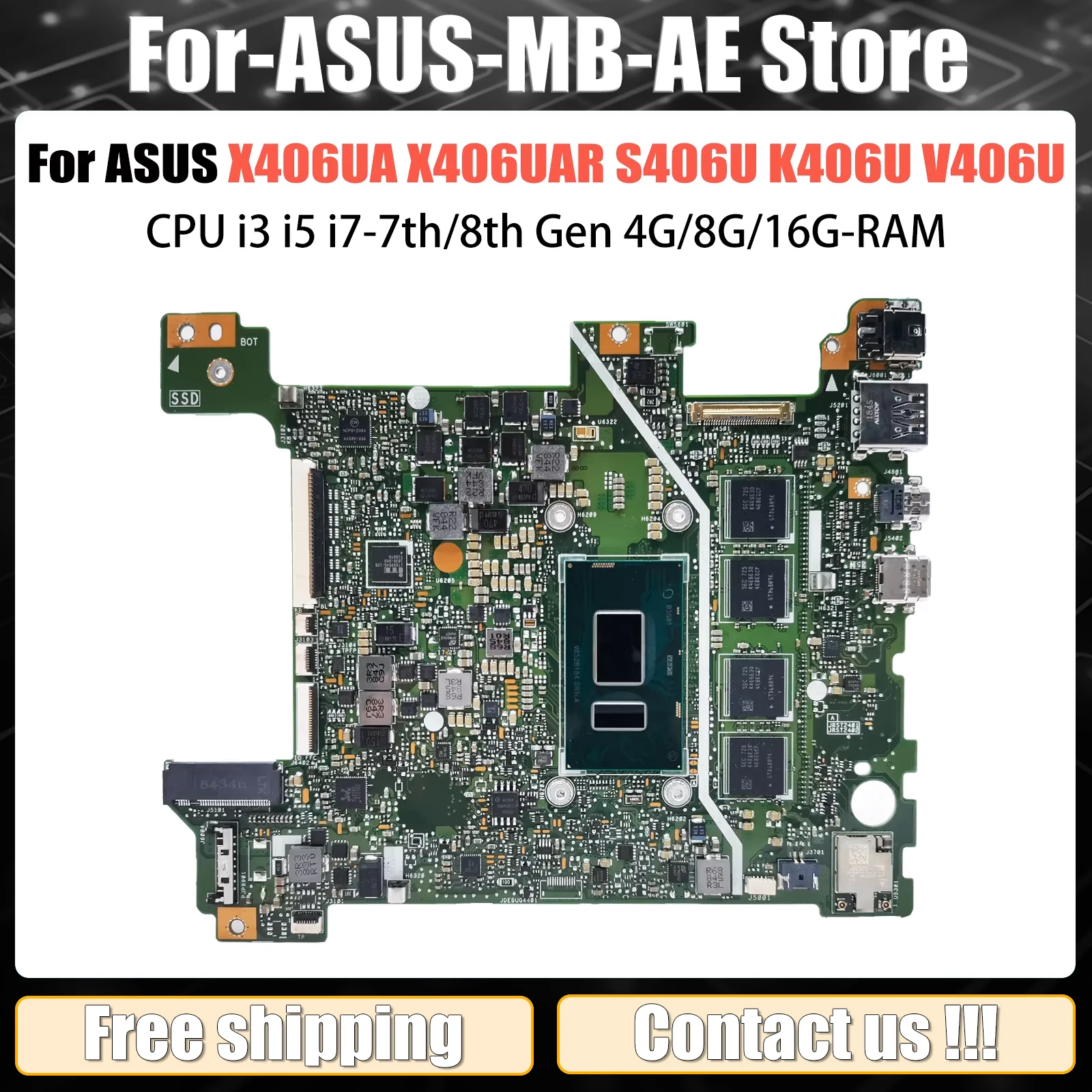 X406UA Laptop Motherboard For ASUS VivoBook S14 X406UAR S406U K406U V406U Y406U CPU i3 i5 i7-7th/8th Gen 4G/8G/16G-RAM