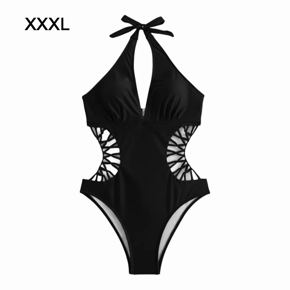 

Черный купальник с плетеным вырезом на шее, открытой спиной и вырезами, S-образный силуэт, с вырезами, для плавания