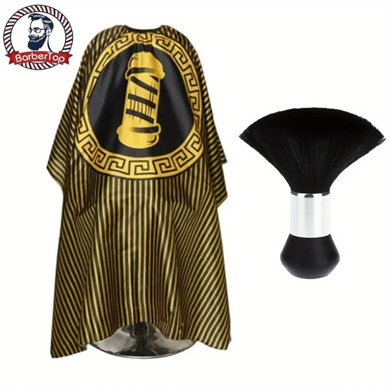 1 capa superior de peluquero, vestido de barbero con corte abierto, vestido largo de estilo antiestático y a prueba de salpicaduras, cuello de cierre ajustable + polvo para el cuello