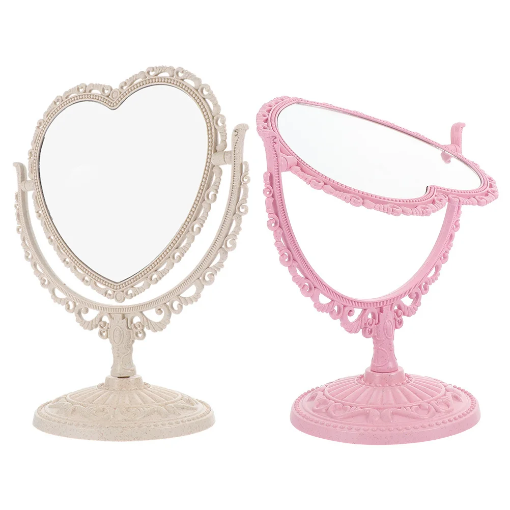 2Pcs Aesthetic Heart Shaped Desk Mirror Cute Vanity Mirror for Girls Women Professional Makeup Artists Gift Choice