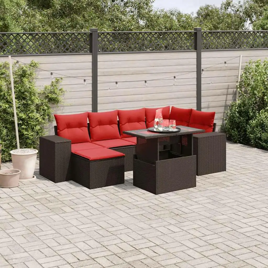 

Cozy 7 Piece Brown Rattan Patio Sofa Set with Soft Cushions for Outdoor Garden Relaxation