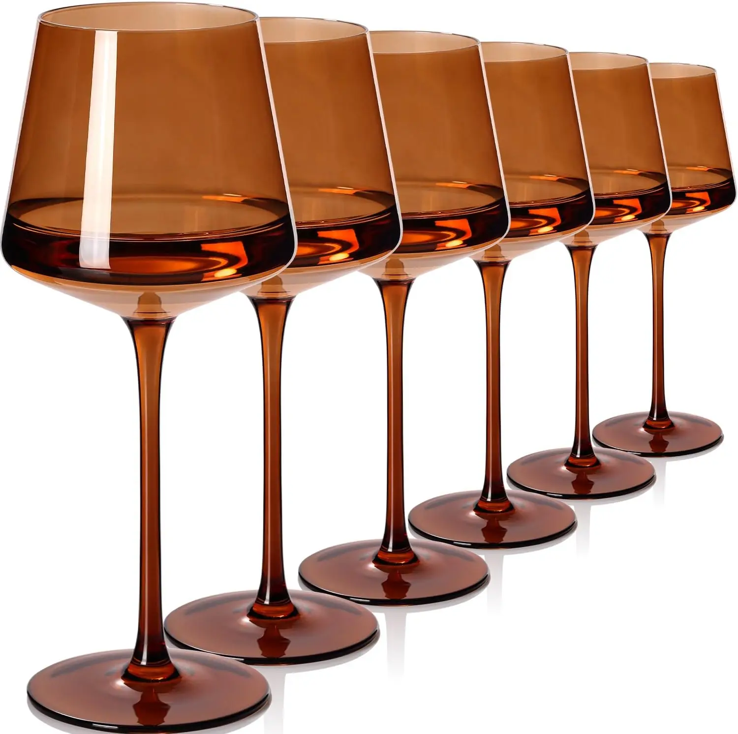 

Brown Wine Glasses Set of 6, 18oz Dark Amber Hand Blown Glassware for Red White Wine, Gift for Wine Lovers