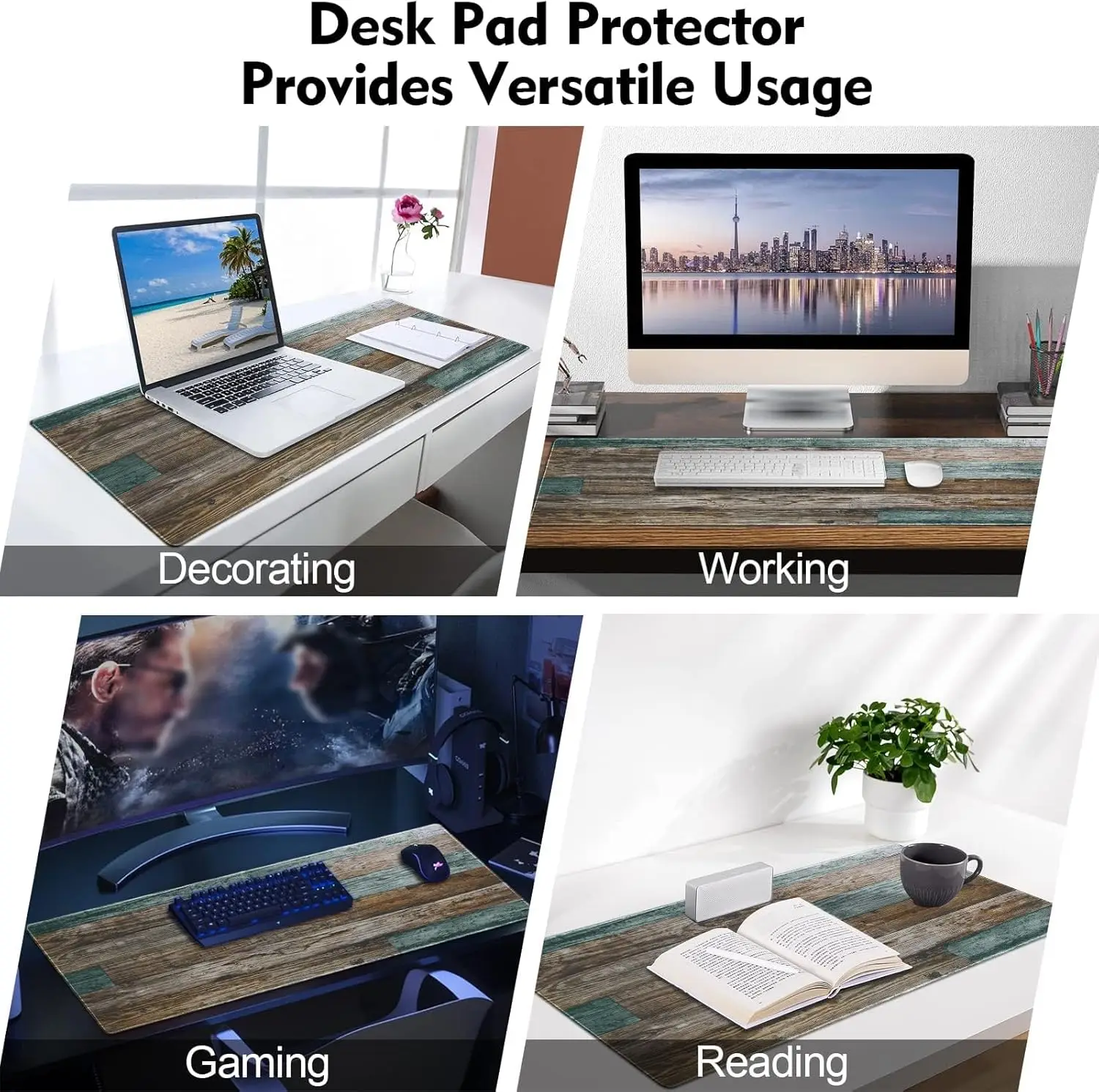 Gaming Mouse Pad Vintage Wood Grain Pattern Large Mouse Pad Mat Extended Mousepad Desk Pad Non-Slip Rubber Mouse Pad Table Mat