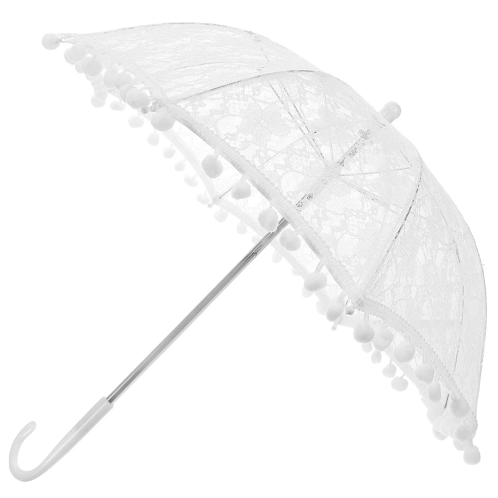 

1pc Lace Parasol Umbrella Wedding Vintage Bridal Pompoms Design Lightweight Portable Elegant Iron Cloth Material Strong Not Rust