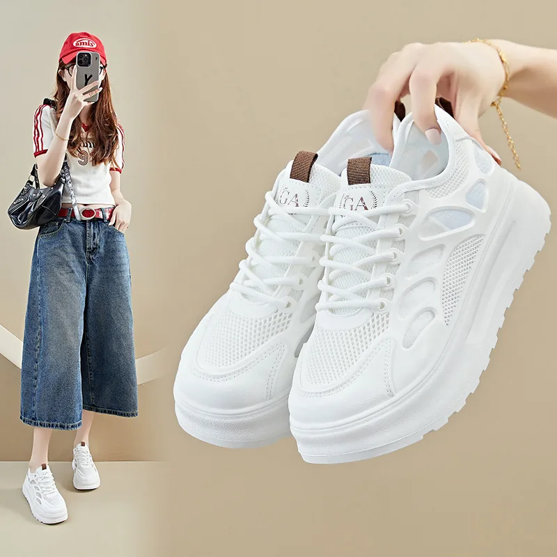 

Новинка 2023 года, женская обувь из бисквита с толстой сеткой для спорта и отдыха, популярная дышащая модная белая обувь интернет-знаменитостей