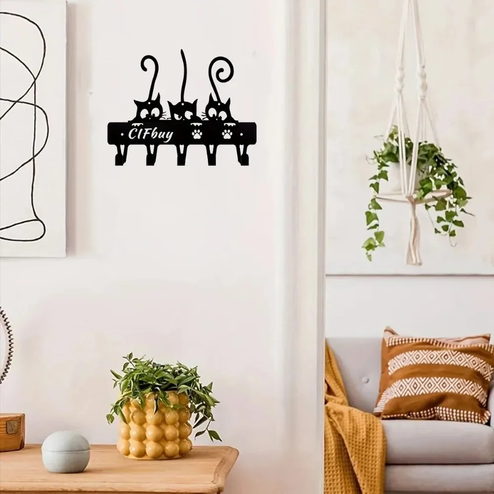 1pc Cat Wall Art Metal Decor - Stylish Home Wall Mount with Unique Keychain & Hook, Ideal Cat Lover Gift & Decorative Accessory