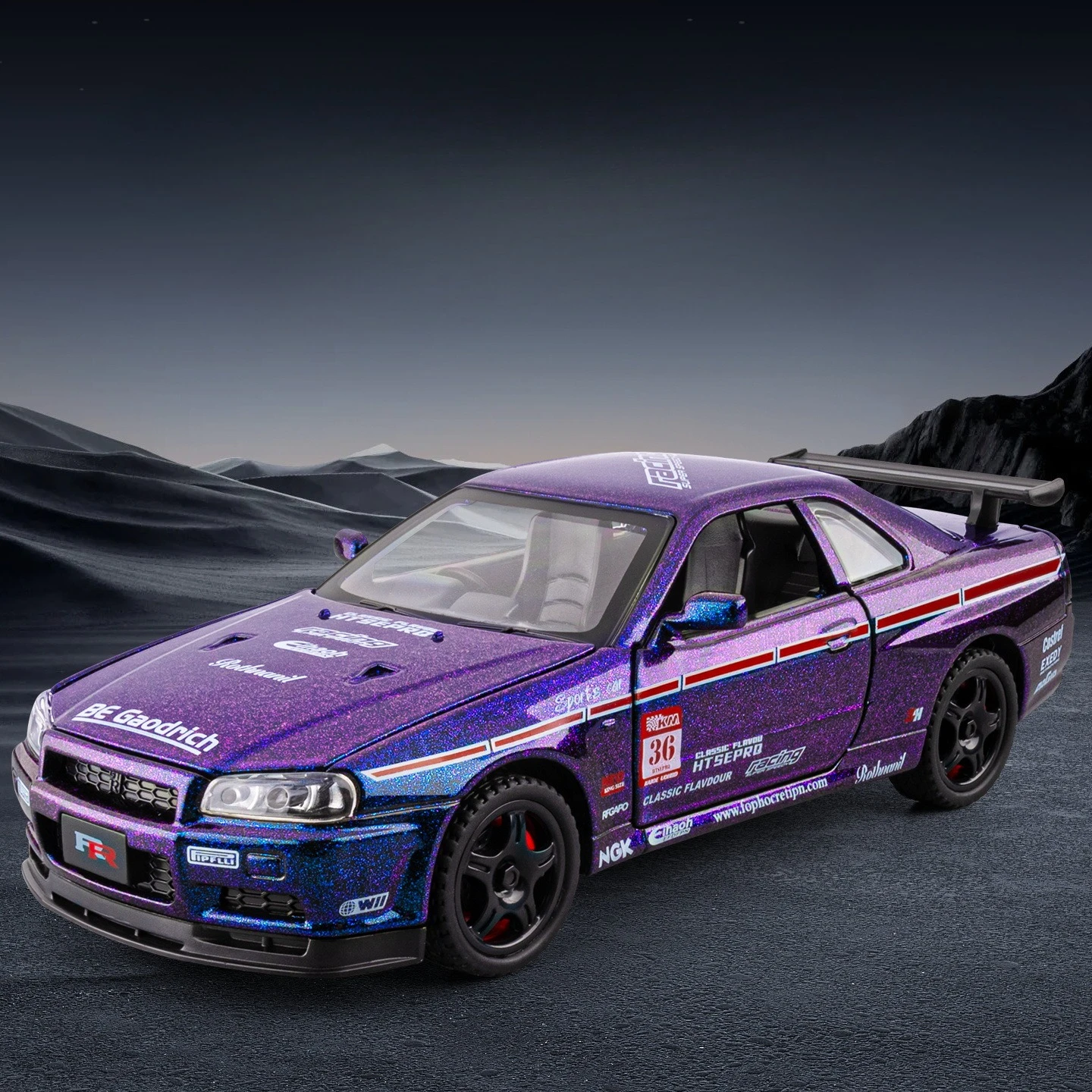 1:32 Skyline R34 Targa 4S ONE Escalade Beetle Alloy Sports Car Model Diecast Metal Track Racing Car Model Sound and Light Gift
