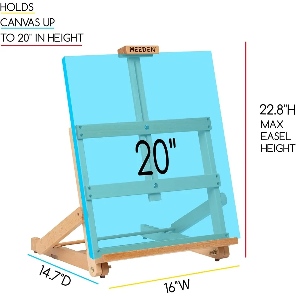 Heavy-Duty H-Frame Tabletop Easel: Adjustable Studio Desktop Easel for Painting- Portable Beechwood Art Easel Stand for Artist