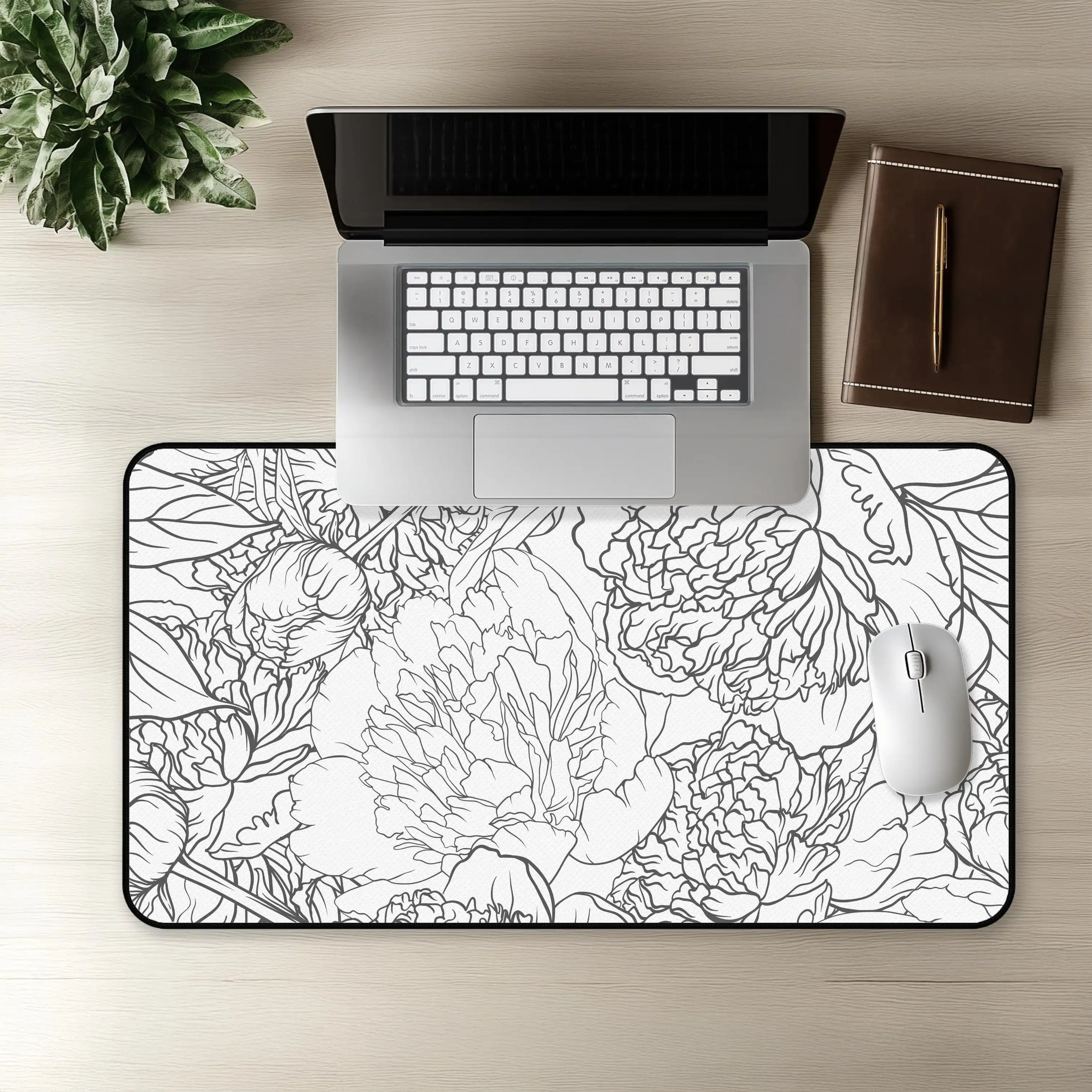 Black and White Floral Pattern Placemat,elegant and Unique Mouse Pad,stylish Desk Mat,modern Office Desk Accessory,desk Mat Gift