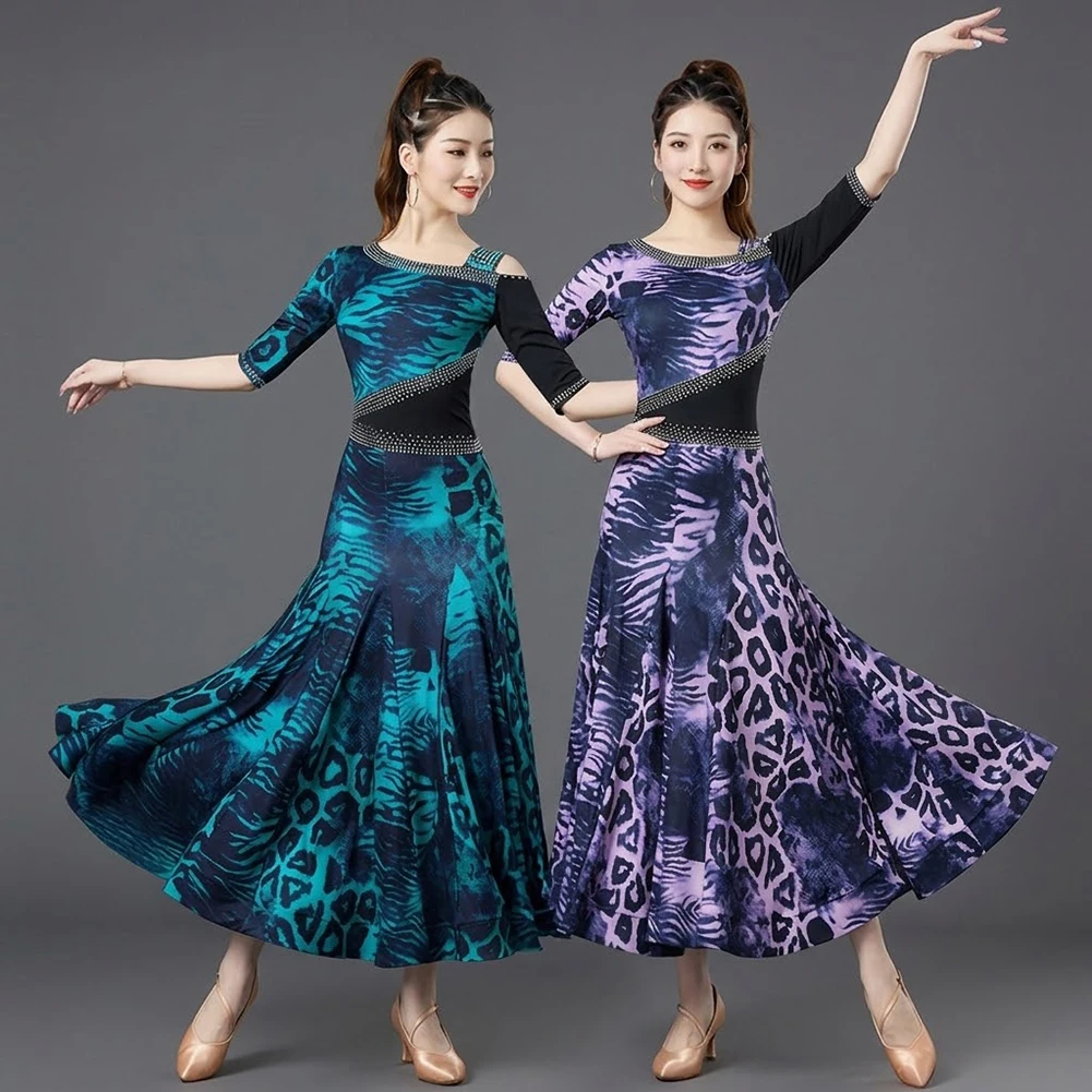 Ballroom Dress Middle Sleeve Standard Woman Dance Dress Printing Ballroom Dancing Dresses for Competition Quick Step Dance Prom