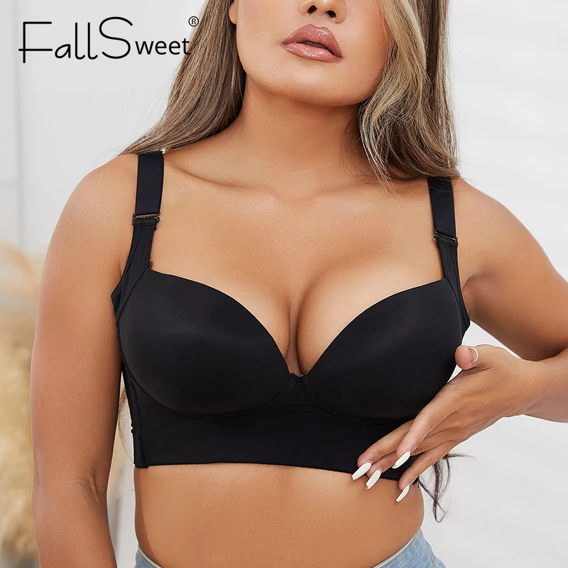 

FallSweet Push Up Bodice Bra Women Hide Back Fat Shaper Bras Full Back Coverage Thin Cup Brassiere Big Size Sexy Lingerie