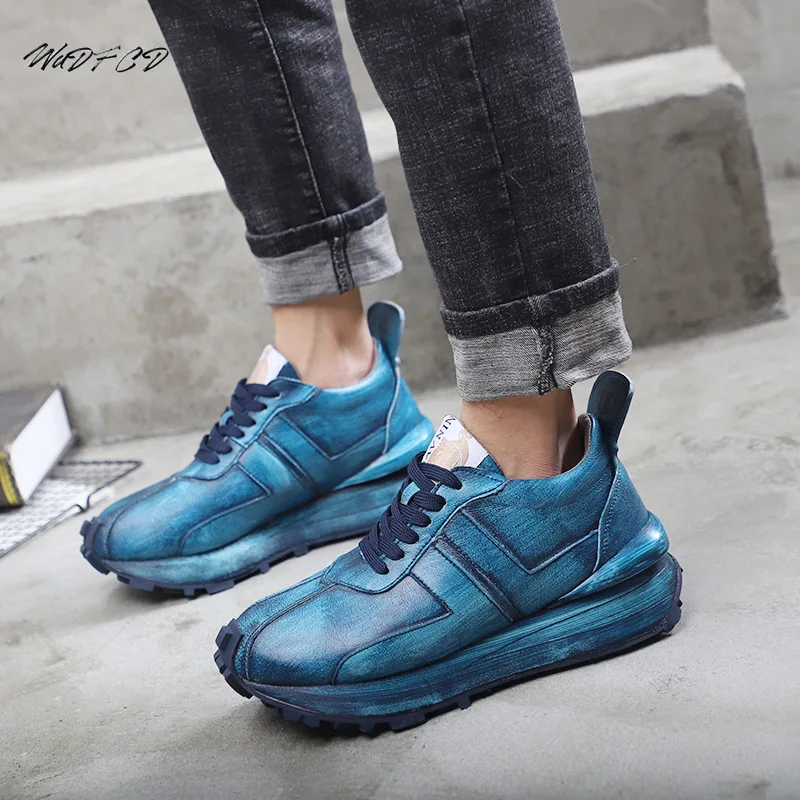 Mens Sneakers Casual Fashion Leather Upper Flat Platform Running Shoes Street Trend Cool Easy Matching Outdoor Sport Shoes