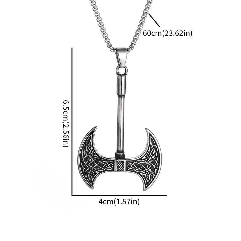 Vintage Celtic Wolf Ax Pendant Necklace for Men\'s Norse Mythology Odin Symbol Scandinavian Rune Jewelry