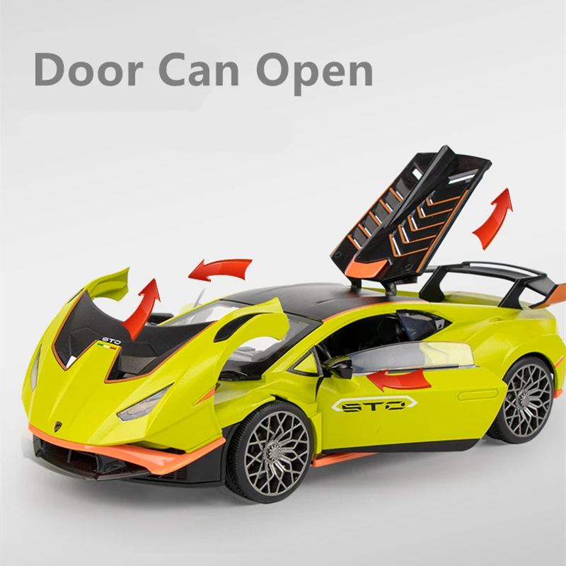 1:24 HURACAN STO Alloy Sports Car Model Diecast Metal Toy Racing Car Model High Simulation Collection Sound and Light Kids Gifts