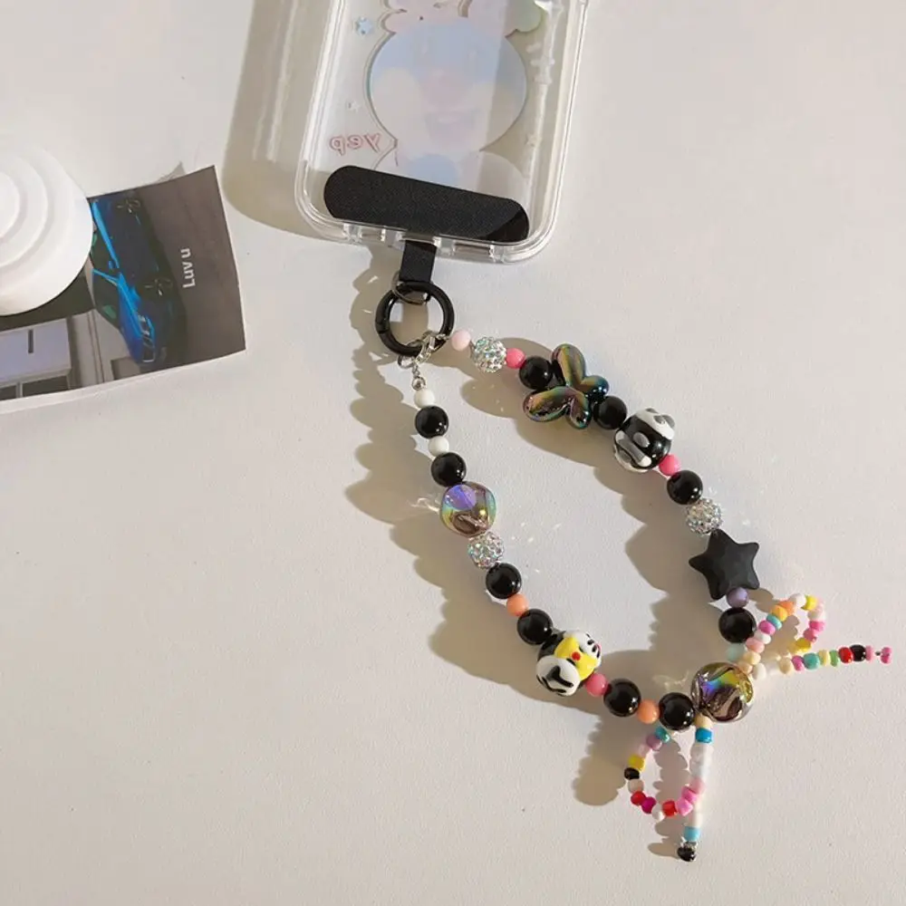 

Lovely Candy Color Beaded Phone Chain Bow Cute Bead Phone Pendant Sweet Cartoon Phone Wrist Strap Mobile Phone