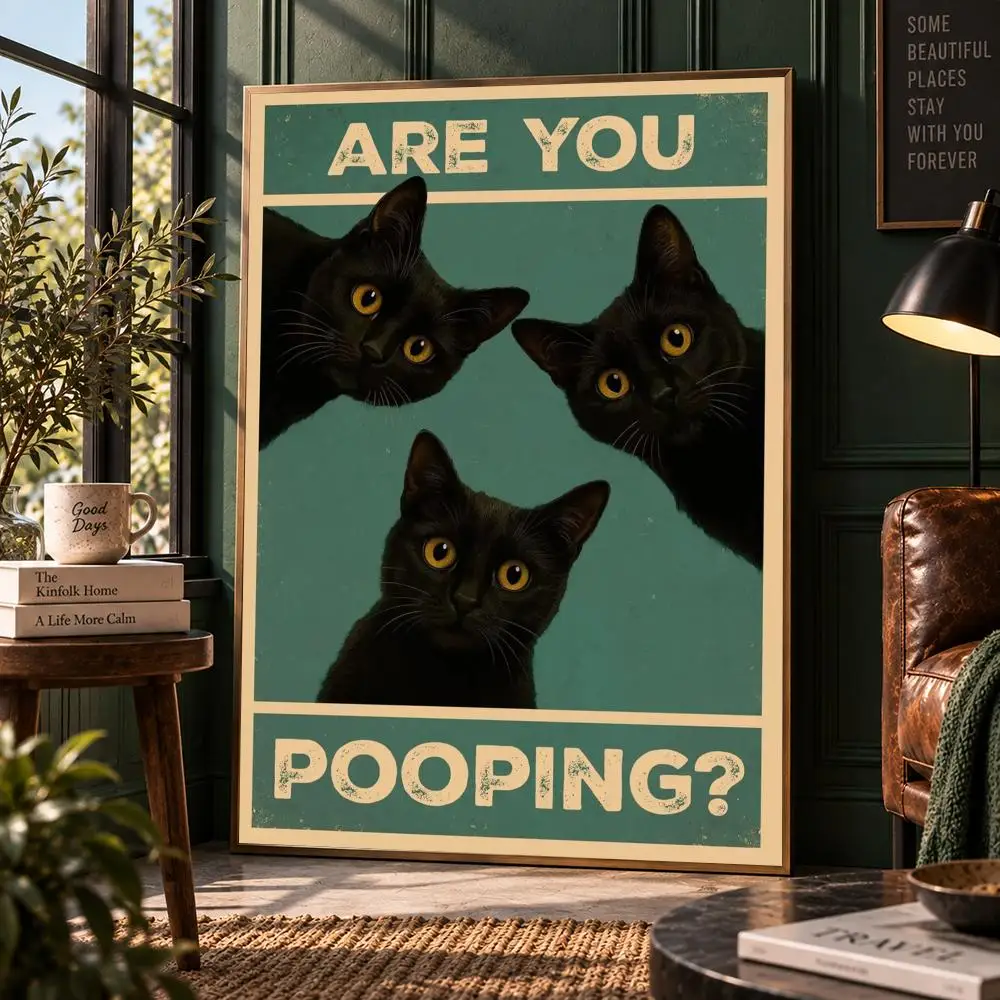 Are You Pooping Cats Poster Funny Bathroom Toilet Wall Art Cat Print Home Decor Gift Poster HD