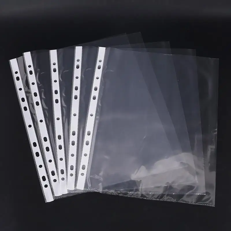 100Pcs Clear A4 Plastic Document Pockets, 11-Hole 3 Ring Binder Compatible Durable PP Sheet Protectors for Office School Home