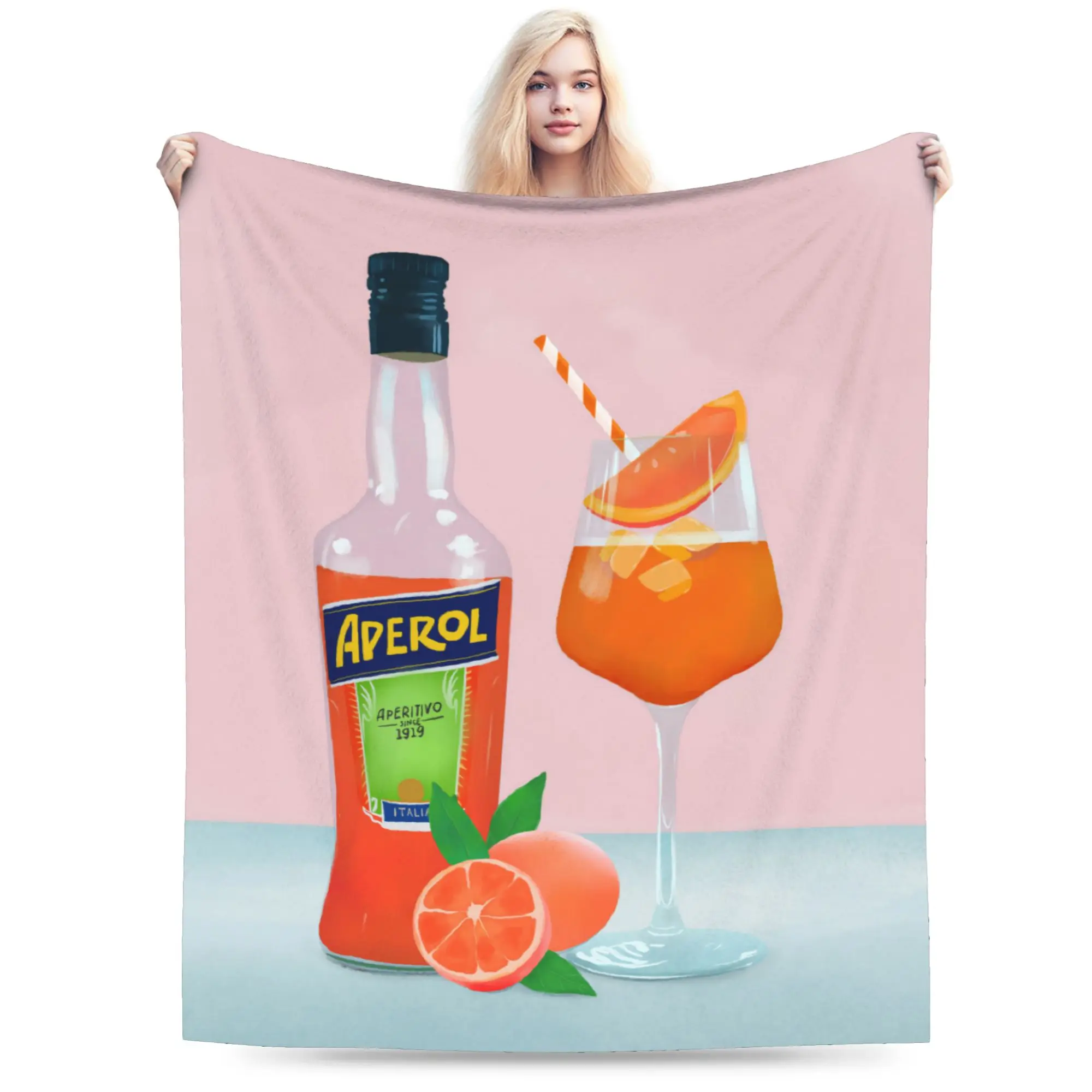 Custom Ultra-Soft Fleece Aperols Spritz Print Throw Blanket Warm Flannel Cocktail Blankets for Bedding Home Sofa Bedspreads