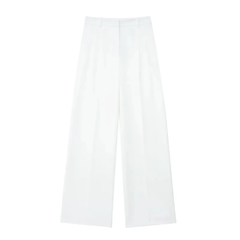 TRAF White Wide Leg Pants Women High Waist Baggy Pants Woman Fashion Office Wear Women\'s Trousers Chic And Elegant Woman Pants