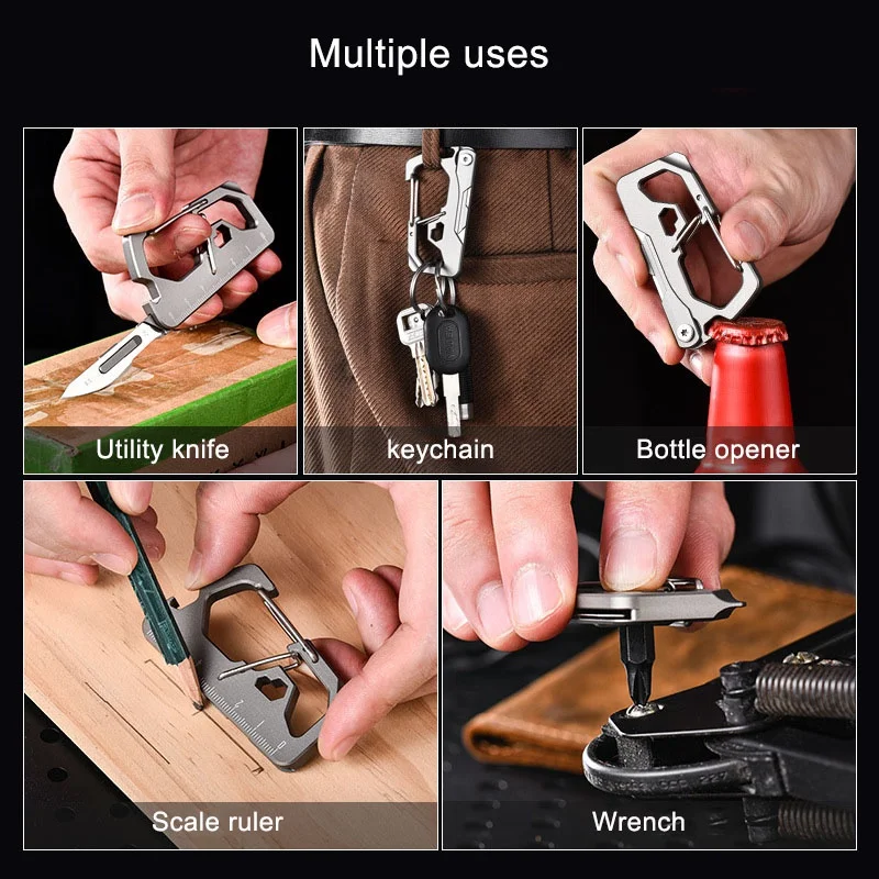 Titanium Alloy Folding Knife Multifunctional EDC Tool Portable Keychain Bottle Opener Hexagon Wrench Phillips Screwdriver Ruler