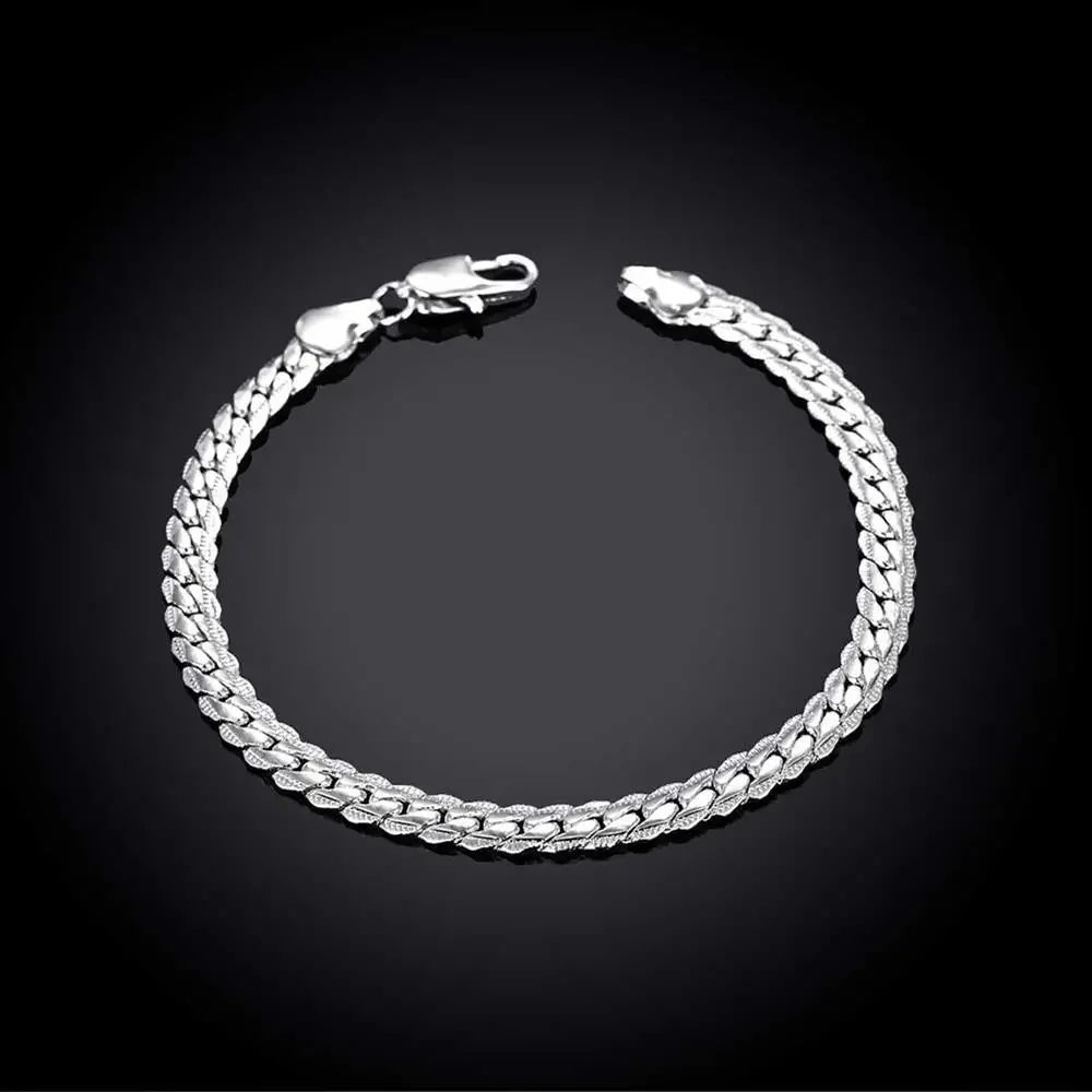 Fine Charms 5mm Sideways Chain 925 Sterling Silver Bracelets For Man Women Luxury Fashion Jewelry Wedding Party Christmas Gifts