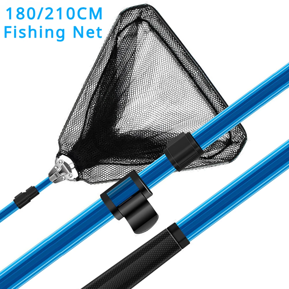 GHOTDA 180cm 210cm Blue Aquarium Fishing Net Foldable Landing Gear Net Fly Fishing Net Good Bearing Capacity Banana Fish