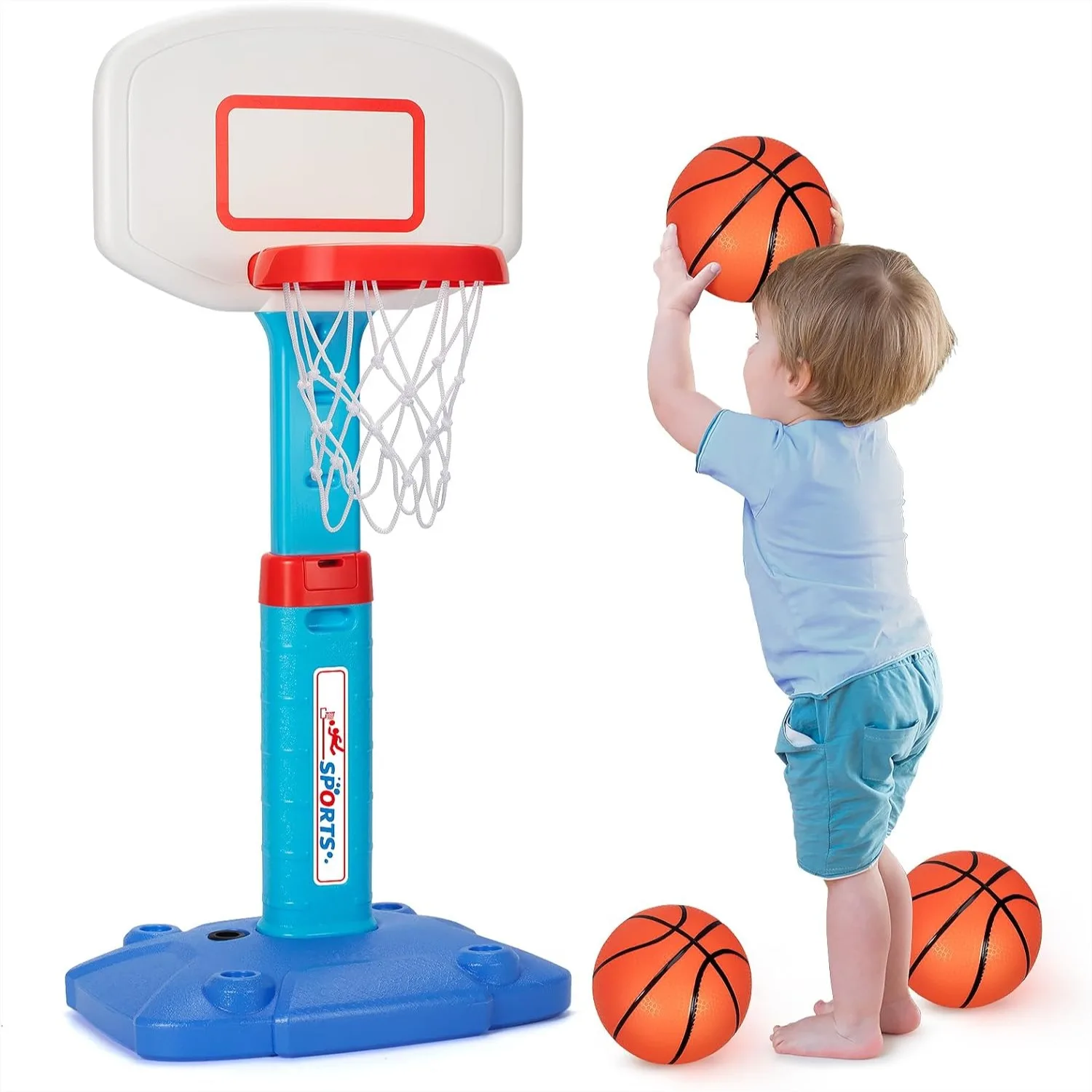 

Adjustable Basketball Hoop for Toddlers 1-3, Kids Indoor Outdoor Mini Basketball Goal with 3 Balls, Blue