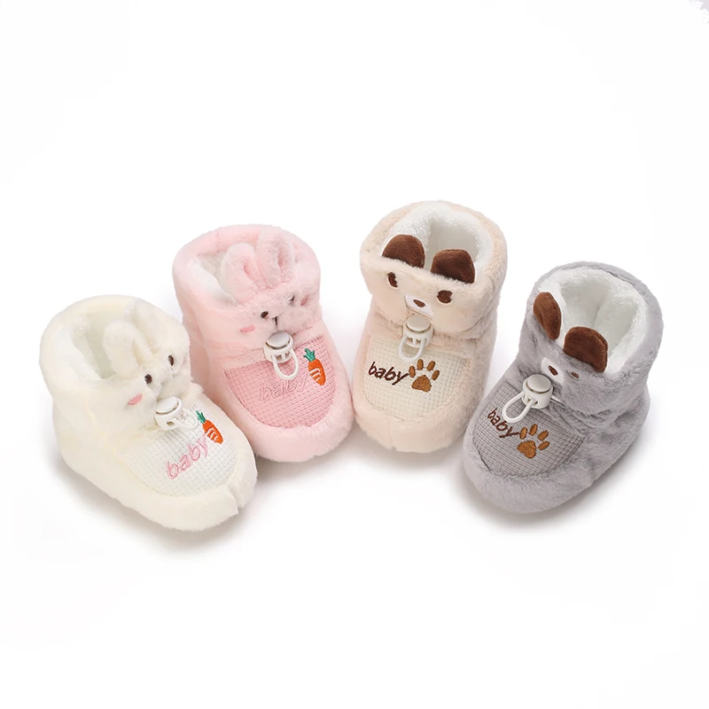 

VALEN SINA Winter Newborn Baby Girl Boy Cute Cartoon Cotton Shoes Soft Sole Plus Velvet Warm Boots Toddler Infant Walking Shoes