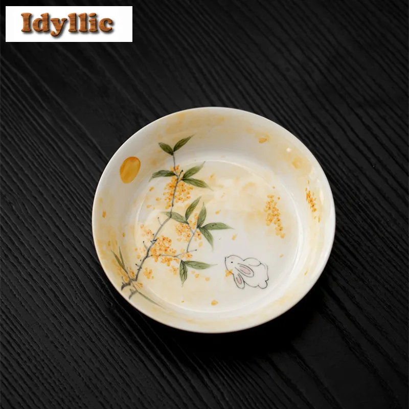 Hand-painted Osmanthus Cute Rabbit Pot Bearing Holder Teapots Heat Insulation Pad Dry Brew Table Tea Tray Coasters Tea Items view 5
