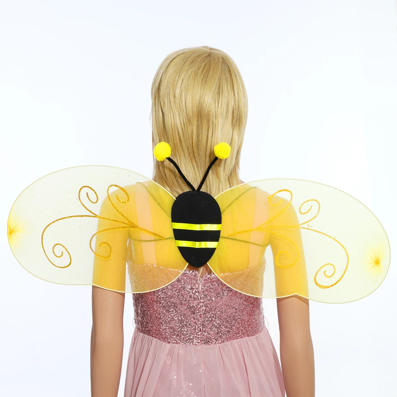 Halloween Cosplay Bee Costume Accessories Bee Wings with Antenna Headband Costume Set for Adult Girls Parties Honeybee Dress Up