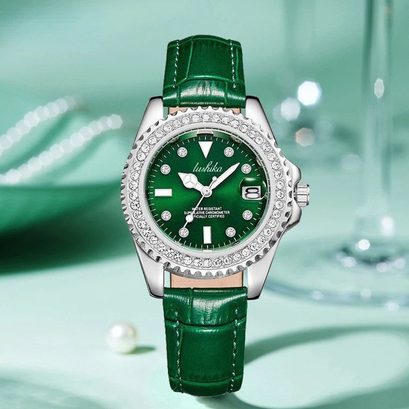 

Watch Women's Green Watch Light Luxury Diamond-encrusted Fashion Niche Quartz Watch Ladies Gift Luxury Women's Watch Watches