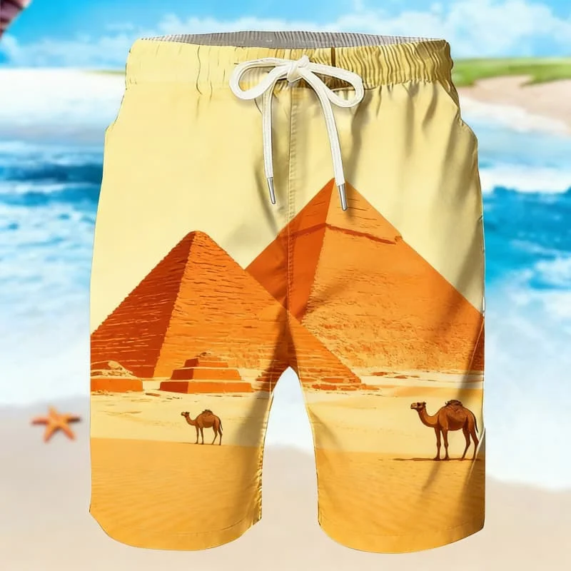 Men's retro natural landscape printed shorts are fashionable for summer wear, suitable for vacation and outdoor daily wear