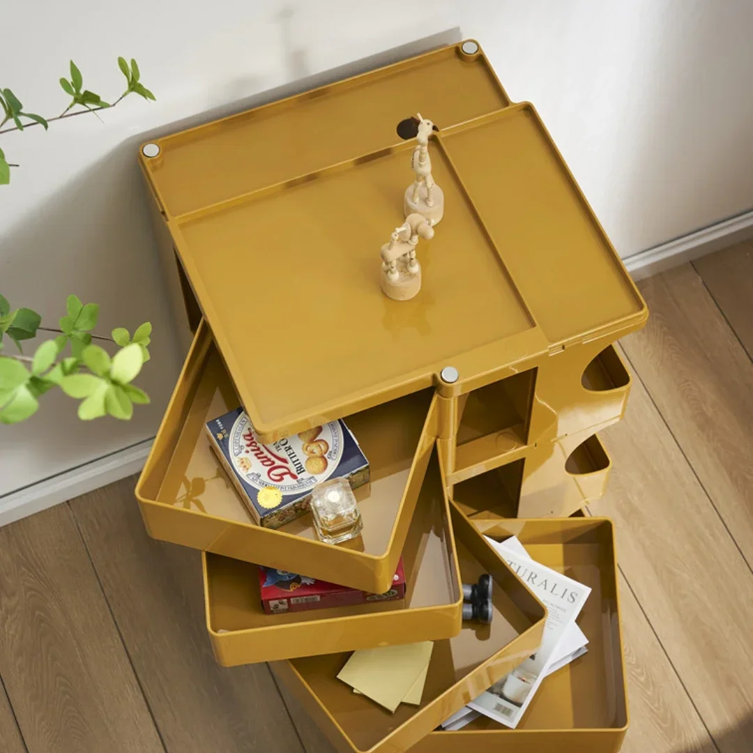 Three-Layer Bedside Table Nordic Creative Furniture Net Red Ins Style Movable Locker Rotating Storage Cabinet