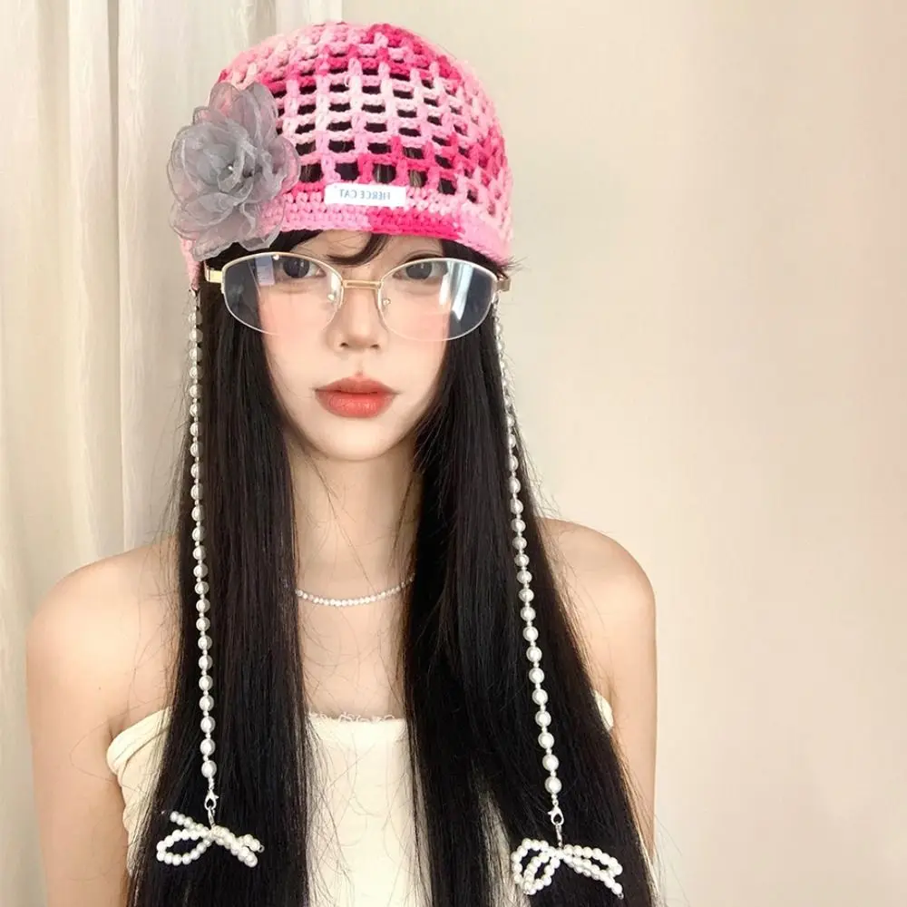 البوهيمي نمط الكروشيه شرابة قبعة صغيرة الجوف نسج زهرة البلوز قبعة رقيقة الدوبامين اللون القوس اللؤلؤ قبعة قبعة الشارع الشهير