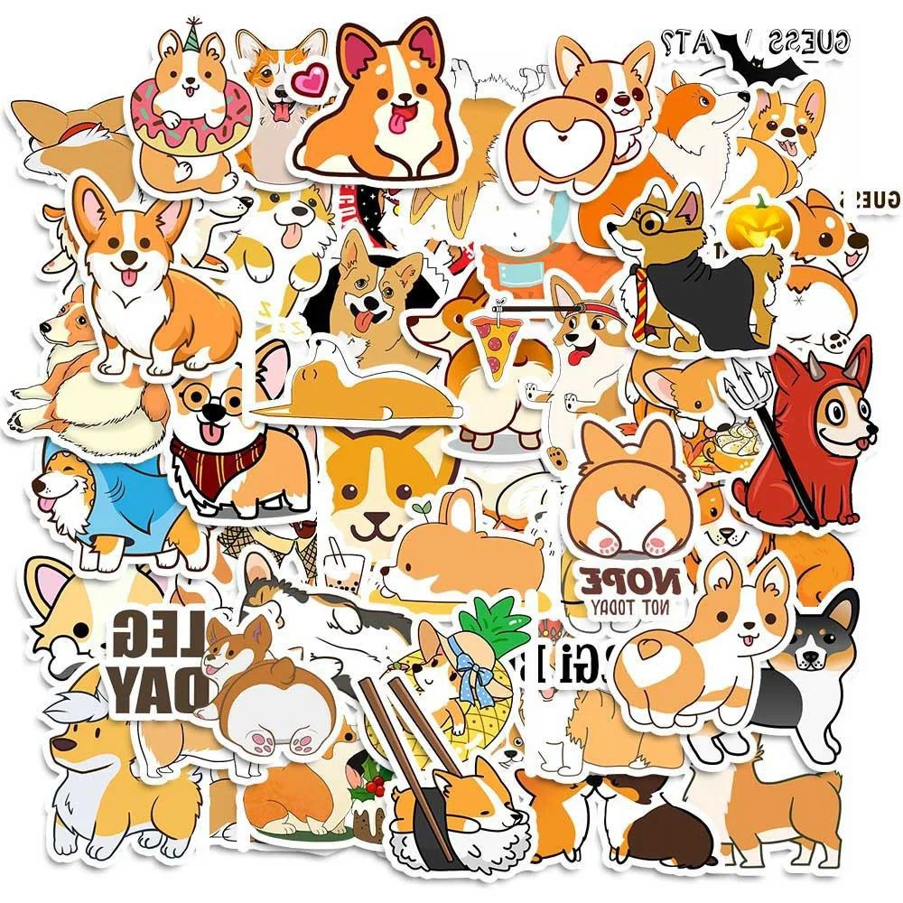 Criativo Corgi Dos Desenhos Animados Adesivo DIY Decoração de Animais, À Prova D \'Água, Computador, Bagagem, Mesa, Carro, Personalidade, Atacado,