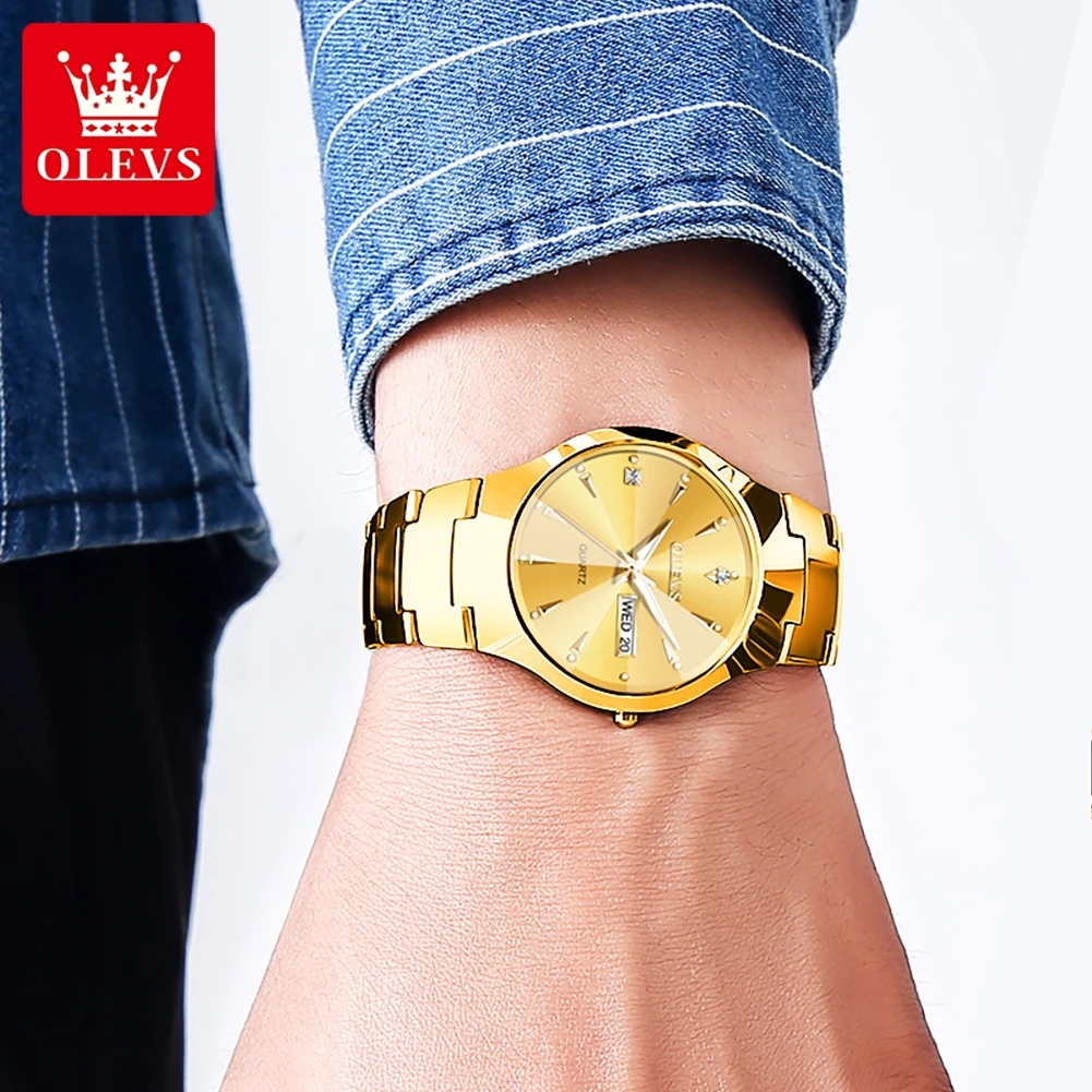 OELVS 8697 Quartz Men\'s Watch Luxury Tungsten Steel Strap Waterproof Luminous Rhombus Mirror Watch Brand Original Men\'s Watch