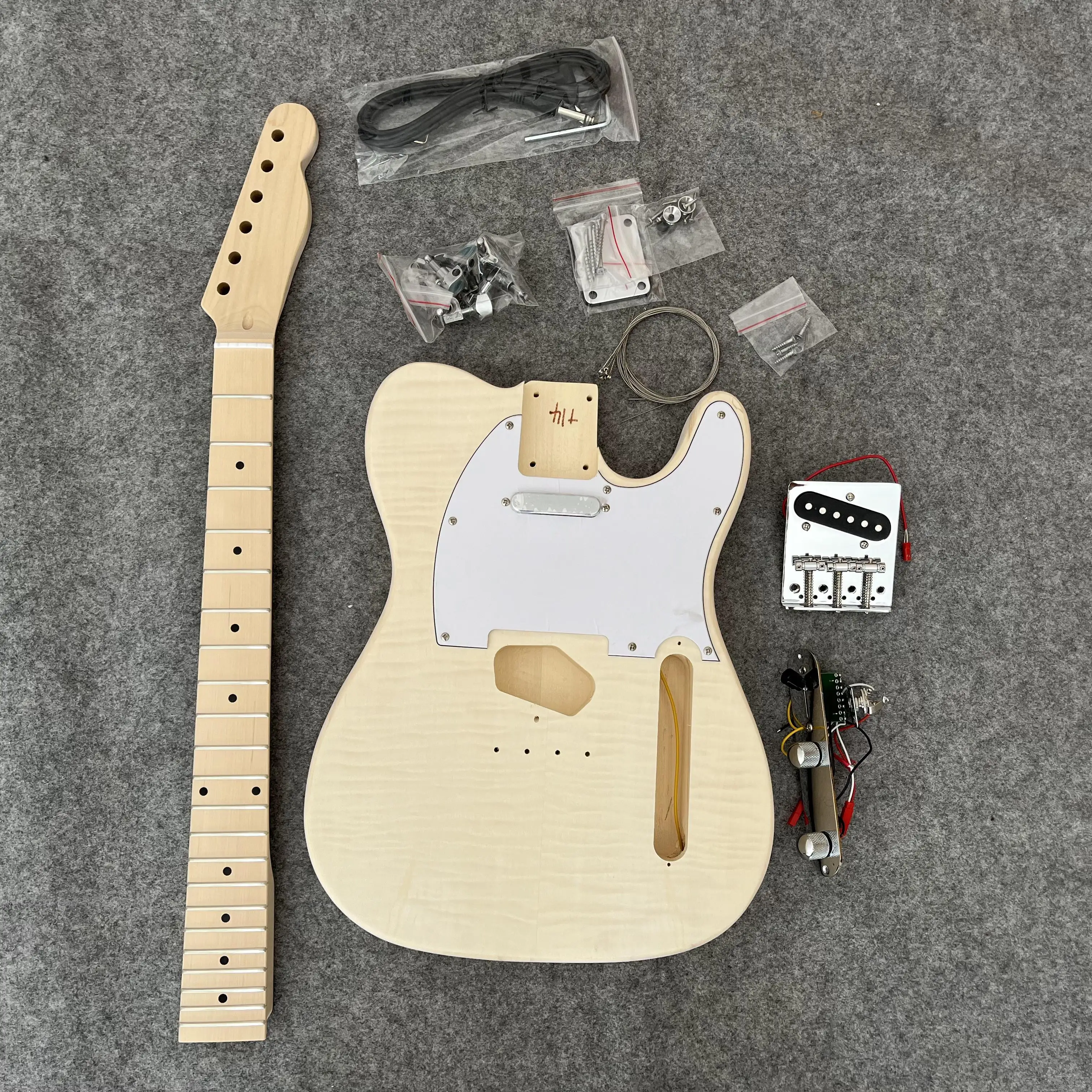 Unfinished TL Electric Guitar Kit with Tiger Stripe DIY Basswood Body Maple Fingerboard Guitarra