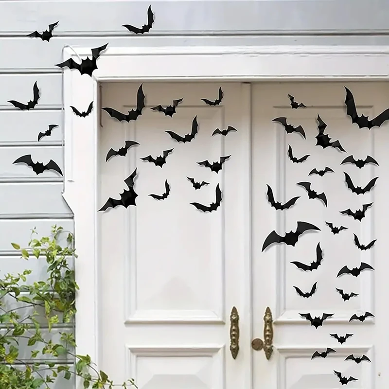 Autocollant 3D de chauve-souris pour la décoration d'Halloween, décoration de boîtier, 120 chauves-souris et 24 araignées, ruban adhésif en mousse