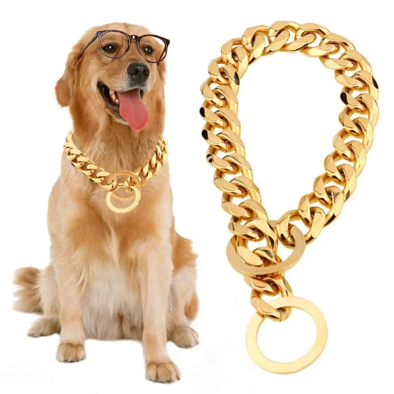 Coleira de cachorro luxuosa, colar dourado para animais de estimação, corrente, gargantilha para pitbull bulldog, pelúcia, buldogue francês, coleira de metal, produtos de joias para animais de estimação
