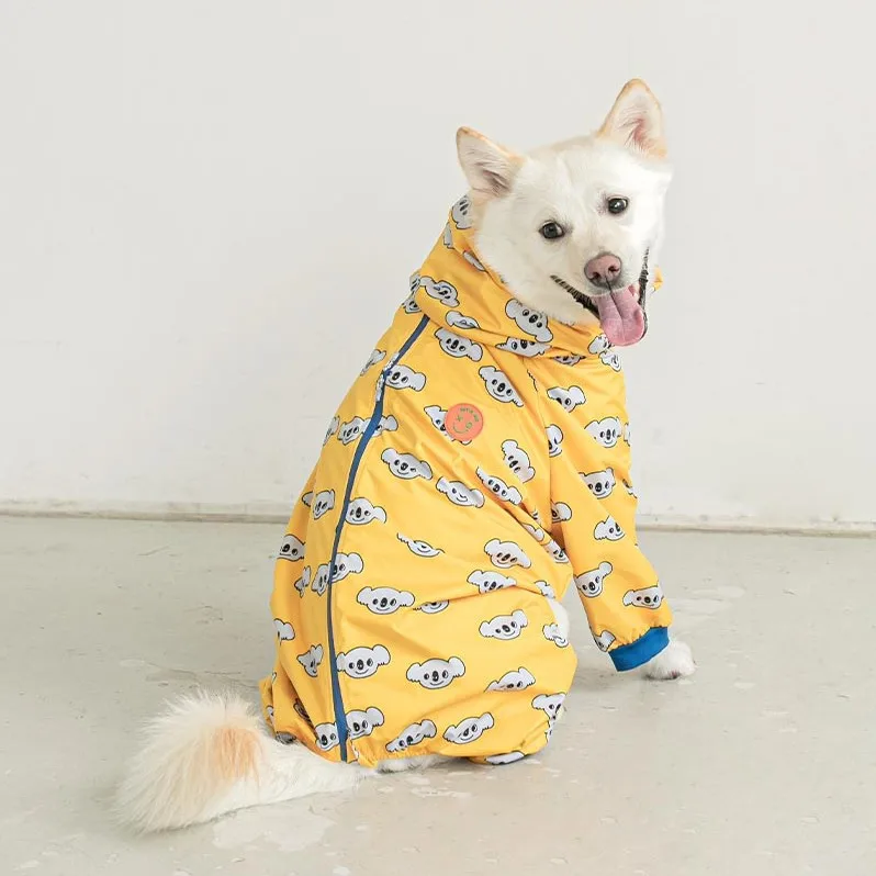 Four Seasons Windproof Waterproof Dog Raincoat Cute Print Dog Clothes Medium Large Dogs Labrador Four-legged Hoodie Rain Coat