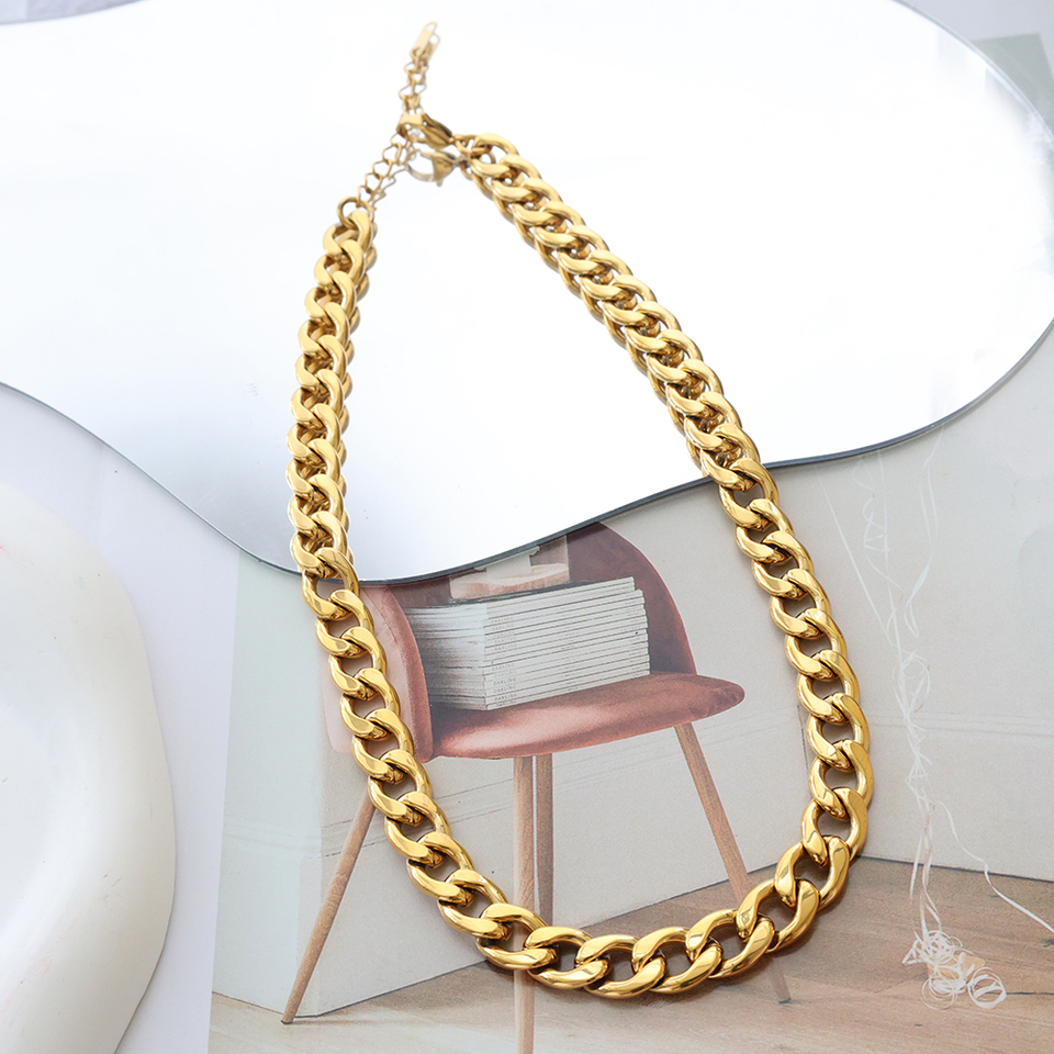  JINHUI 4mm Cuban Chain Necklace Stainless Steel Punk Choker Gold-Color Jewelry for Women 