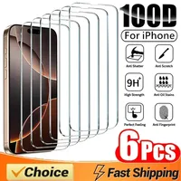 6Pcs 100D Tempered Glass For iPhone 13 14 11 12 15 16 Pro Max Mini Screen Protector For iPhone XS MAX X XR 7 8 16 Plus SE Glass