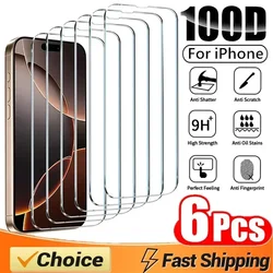 6Pcs 100D Tempered Glass For iPhone 13 14 11 12 15 16 Pro Max Mini Screen Protector For iPhone XS MAX X XR 7 8 16 Plus SE Glass