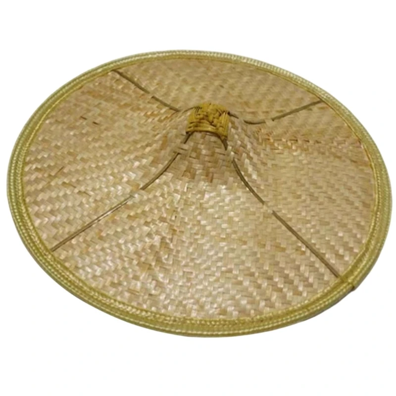 Travel Photo Bamboo Conical Hat Braided Broad Costume Hat with Chin Tie for Festivals and Warm Day Outfits