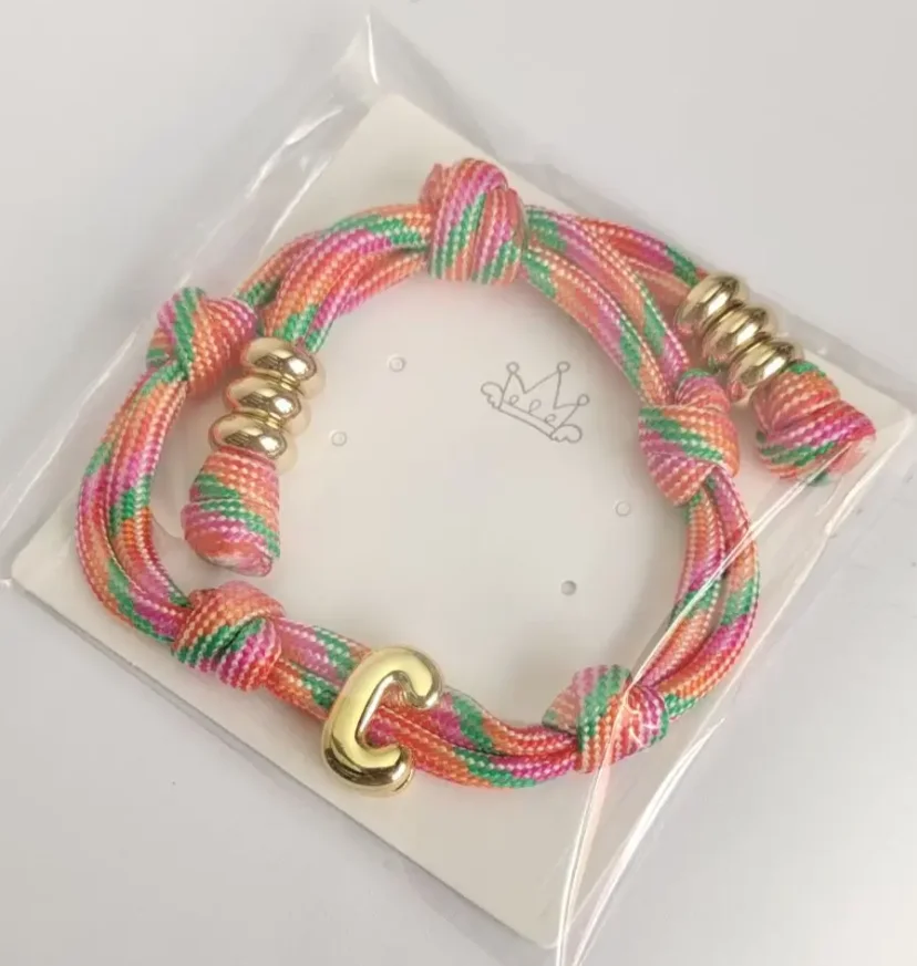 

DOREMI Colorful Wave Rope Chains Customized Letter Personalized Initial Charm Bracelet 18k Gold Plated Initial Rope Bracelet